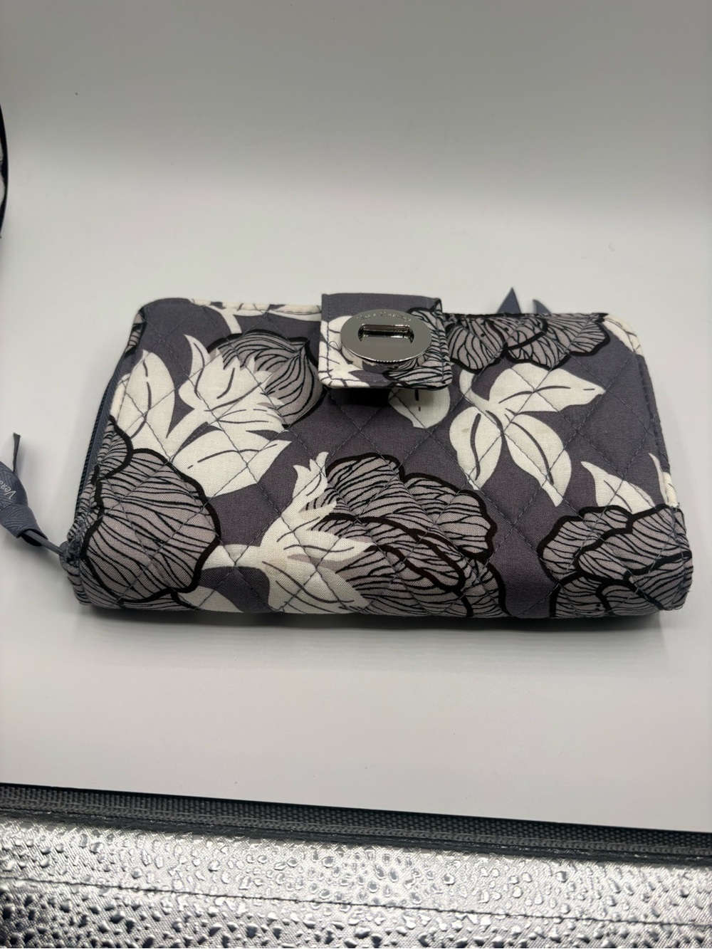 Vera Bradley Quilted Floral Wallet - Gray and Cream